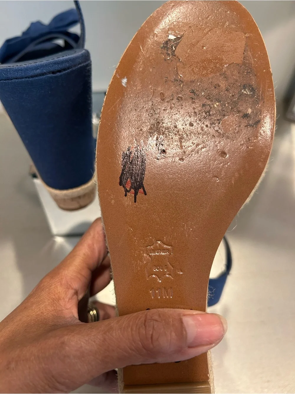 Tory Burch Navy Bow Espadrille Wedge Sandals
